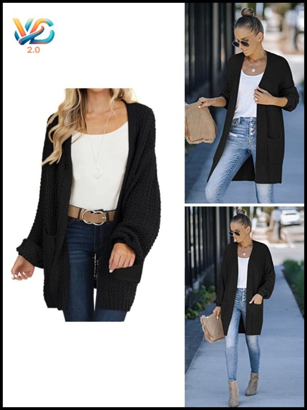 Open Front Chunky Knit Sweater Oversized Lantern Sleeve Cardigan